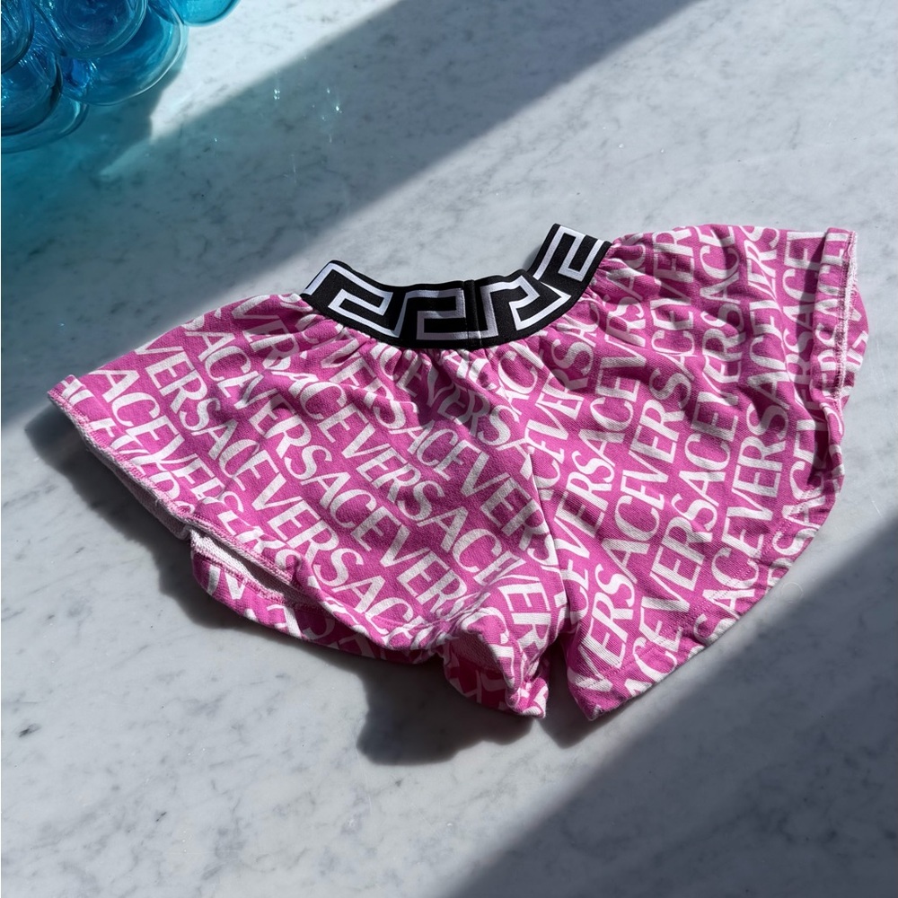 Versace Pink and Black Logo Patterned Shorts